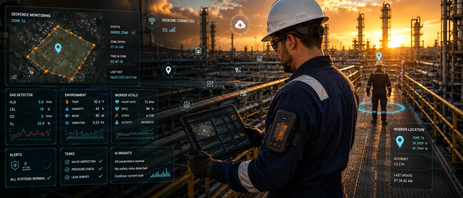 Field worker with live data overlays