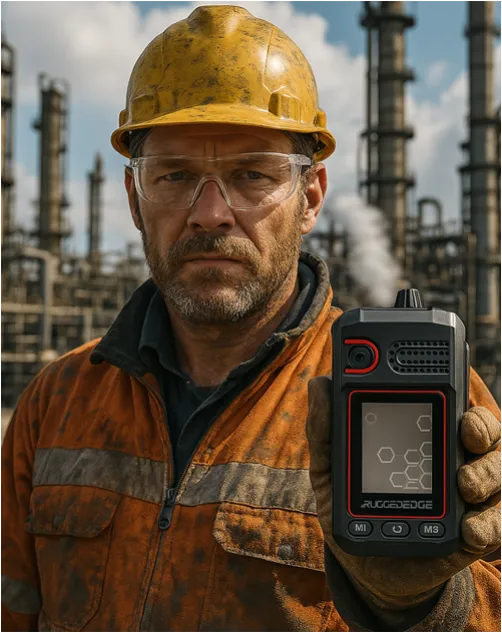 Worker using EdgeOne Push-to-Talk in the field