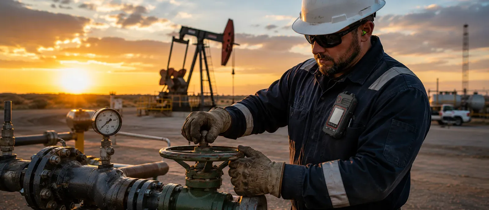 Push2Forms worker at an upstream wellhead